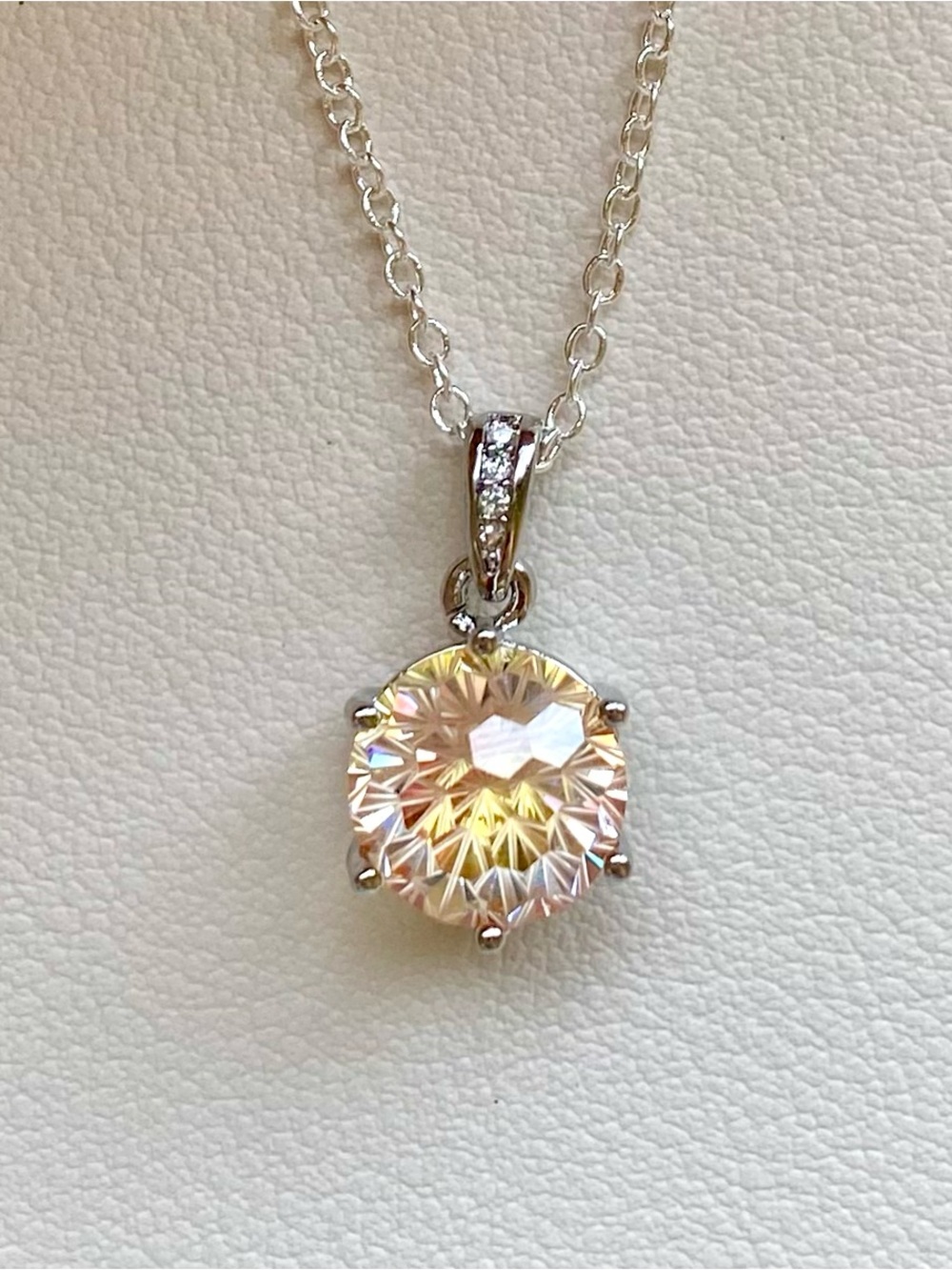 Silver Necklace with Pink-Rainbow Crystal Pendant